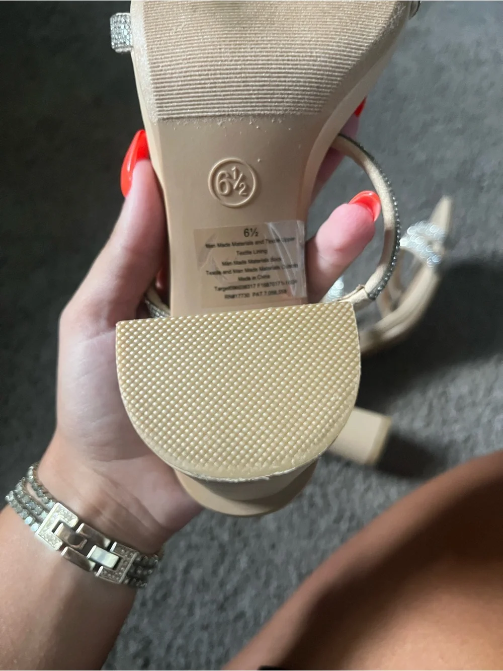 Strappy Rhinestone Block Heel Sandals - Nude